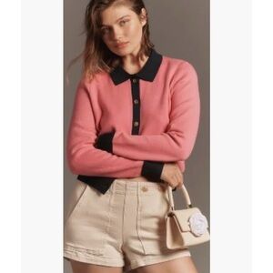 Anthropologie Maeve Cardigan Pink and Navy XS